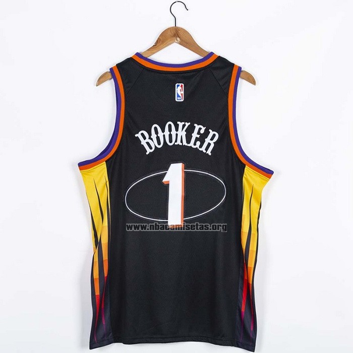 Camiseta Phoenix Suns Devin Booker NO 1 75th Anniversary 2022 Negro